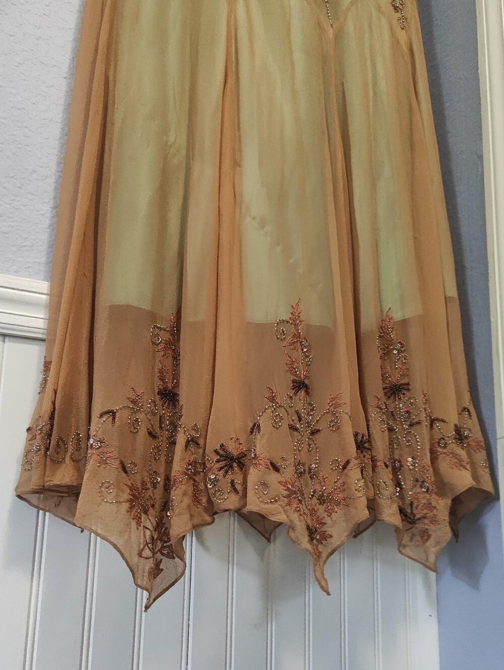 Papell Boutique Blush Green Beaded Fringe Maxi Dress - Picture 7 of 14